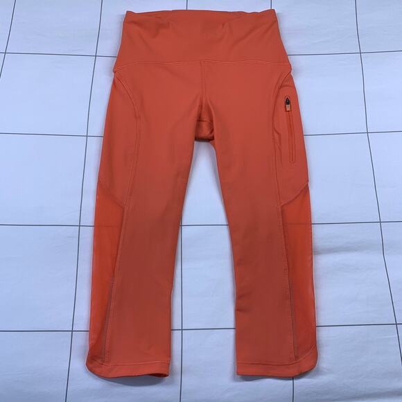 Lululemon Leggings Womens 2 Orange Cropped Capri Mesh Athletic Active Gym Run - Picture 1 of 10